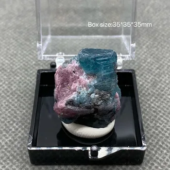 100% náttúrulega ruby og blágrænn kristal hrátt steinn ore eintök +Kassi stærð:35*35*35mm