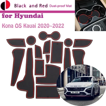 Gúmmí Dyrnar Groove Mat fyrir Hyundai Kona N Blendingur OS Kauai N Línu 2020 2021 2022 Hliðið Geymslu Rauf Glasamotta Ryk-sönnun Límmiða Pad
