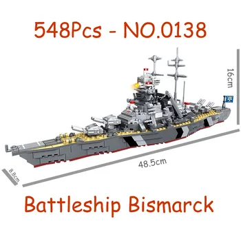 Kona kubbar heimsstyrjöldinni Herskipinu Bismarck 548PCS Fyrir 6-9 ára gamall drengur er jólagjöf 48CM langan