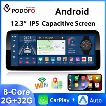 Podofo 12.3 Tommu Android Útvarpinu HD-TÖLUM Skjánum Bílum Margmiðlun Carplay Farartæki WIFI GPS Rearview Cam 8Core 32G Bíll Hljóð