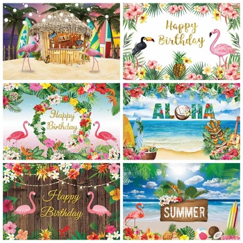 Sumar Aloha Bleikur Flamingo Backdrops fyrir Ljósmyndun Hawaii Tropical Ströndina Barnið Sturtu Afmæli Bakgrunni Mynd Stúdíó Leikmunir