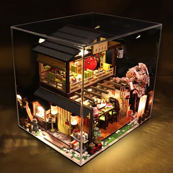 Tré doll house Japanska Sushi Bar Arkitektúr Dúkkuna Hús Litlu með Húsgögn GERÐU Leikföng fyrir Börn Vinur Afmælisgjöf