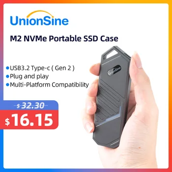 UnionSine M 2 SSD Tilfelli NVMe USB 3.1 Tegund C 2 10Gbps Girðing Ál M. 2 NVMe Föstu formi Aka fyrir 2230 2242 2280